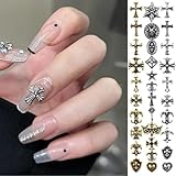 50 Pcs Chrome Hearts Nail Charm, Metal Punk Nail Decorations, Retro Cross Shape Nail Decoration, 3D Nail Art Accessories, Nail Decorations for Manicure Nail Art Craft DIY