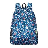 ECO CHIC Lightweight Foldable Water Resistant Backpack Rucksack Folds into Pouch for Storage (Floral Navy)