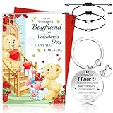 DPKOW Valentines Gifts for Him Boyfriend, 1 Valentines Card Boyfriend + 1 Valentines Keyring Boyfriend + 2 Heart Bracelets for Couples, Valentines Gifts for Him Boyfriend Men Birthday Gifts Couples