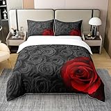 Red Rose 100% Nature Cotton Duvet Cover Super King Size,Rustic Farmhouse Flowers Botanical Plants Super Soft Bedding Set,Valentine's Day Country Comforter Cover Bedding 3 Piece (No Comforter)