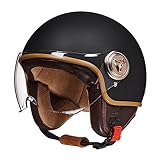 Motorcycle Half Helmet With Visor Dot/Ece Approved Retro Open Face Crash 3/4 Helmets For Vespa Motorbike Moped Chopper Bobber, Cool Vintage Jet Scooter Helmet For Aldult Men Women
