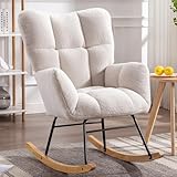 DEKKETO Nursing Rocking Chair, Teddy Glider Chair for Nursery, Comfy Living Room Armchairs with High Backrest for Adults, Ivory