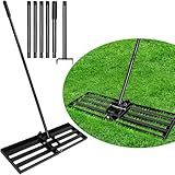 INCIKITI Lawn Levelling Rake, 76x25cm Lawn Leveling Rake, Heavy Duty Lawn Leveller with 194cm Adjustable Handle, Stainless Steel Lawn Leveler for Garden Golf Course, Ease Level Soil Sand Dirt Surfaces