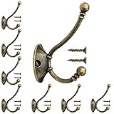 KINDPMA 8pcs Brass Antique Coat Hooks - Vintage Heavy Duty Wall Mounted Door Hooks for Hanging Clothes in Bathroom/Kitchen