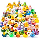 JOYIN 15 Pcs Rubber Ducks, Random Assortment Ducks Bulk with Mesh Carry Bag, Mini Rubber Duckies for Baby Bath Toys, Kids Toddler Summer Pool Toys Birthday Gifts Party Favors