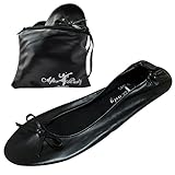 After Party Pumps® Back to Black Size UK 3-4 Ladies Roll Up Shoes Fold Up Pumps Foldable with Carrier Pouch