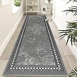 Homcomodar Runner Rug for Entryway 65x240cm Extra Long Hallway Runners Non Slip Washable Floor Carpet Runners for Hallways Bedroom Laundry Room Kitchen Room(Grey)