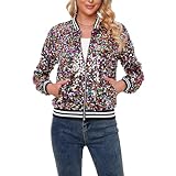 YYPBI Women's Sequin Jacket with Pockets Long Sleeve Front Zipper Metallic Festival Party Bomber Jacket Multicolored S