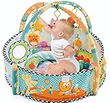 MEERO LONDON CH96261A NewBorn Pool Play mat, 4 in 1 Activity Gym, Ball Pit with 30 Play Balls, Soft Toy, Fun Animals, Tummy Time Pillow, Textures,Rattle,Teethers, Discovery Carpet for Infants-Unisex