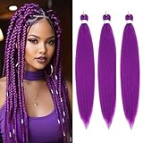 Purple Pre Stretched Braiding Hair 30 Inch Braiding Hair Extension for Twist Or Box Braids 3 Packs Crochet Braids Hair Extensions Synthetic EZ Braid Hot Water Setting Soft Yaki Texture