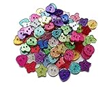 (Pack of 50) Assorted Shaped Glitter Buttons, Stars, Hearts, Round and Butterflies (Mixed Colours, Mixed Shapes)