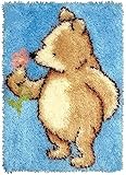 Myriad Choices Latch Hook Rug Kit Cute Bear 60x40 cm, DIY Latch Hook Rug Making Kit for Adults Kids Embroidery Kits Cross Stitch Kit Carpet Making Kit Needlework DIY Craft Kits for Home Decor