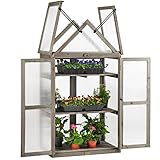 Christow Wooden Greenhouse Garden Cold Frame Lean To Grow House Polycarbonate Windows (H130cm x W70cm x D40cm) (Grey Finish)