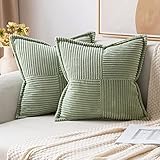 MIULEE Corduroy Cushion Covers Pack of 2 Decorative Modern Patchwork Throw Pillow Covers Soft Pillowcase Cushions for Home Spring decor Sofa Couch with Invisible Zipper 16x16 Inch Sage Green 40x40 cm