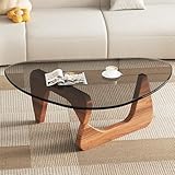 Triangle Glass Coffee Table, Mid Century Coffee Table with Triangular Solid Wood Base and Thickened Tempered Glass, End Table, Side Table, for Living Room Home Office (Gray, 82 × 57 × 40 cm)