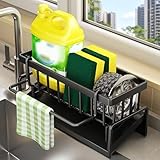 MIHURO Kitchen Sink Organiser Sink Caddy Stainless Steel Sink Organiser with Self-Draining Drain Tray, Multifunctional Kitchen Sink Caddy for Sponge Dish Cloth and Bathroom (Black)