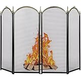 Amagabeli Large Gold Fireplace Screen 4 Panel Ornate Wrought Iron Black Metal Fire Guard Gate Decorative Mesh Folding Iron Fire Panel Outdoor Tools Accessories