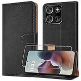 Case for Motorola Moto G86 5G with 1 x Screen Protector Glass, Magnetic Book Flip Folio Cover [RFID Protection & 3 Card Slots] and [Kickstand], Leather Wallet Phone Case for Moto G86 5G - Black