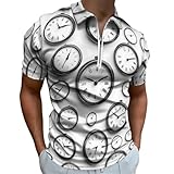Vintage Clock Face Print Polo Shirts for Men, Casual Short Sleeve Funny Golf Shirts for Men Dry Fit, Multicolor, S