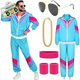 90s 80s Fancy Dress Men Women with Accessories 80s Shell Suit 80s 90s Fancy Dress Costumes for Men Couples Stag Do Outfit Disco 80s Dress up Costume Hip Hop Retro Tracksuit Adult Jacket Trouser (S)