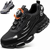 OBIDER Safety Trainers, Safety Shoes Men Women, Comfortable Lightweight Work Shoes, Upgraded Swivel Buckle Shoelaces, Non Slip Work Trainers with Air Cushion Black