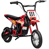 AIYAPLAY Kids Electric Motorbike, 24V Battery Powered Dirt Bike with 250W Motor, 6-16km/h, 7AH Batteries, 12" Inflatable Tires and Rear Suspension, Ride On Motorcycle for 8-12 Years Old, Red