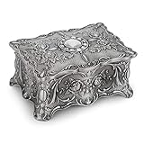 IGNPION Vintage Jewellery Box Small Jewelry Display Case for Ring Necklaces Earrings Trinket Storage Organizer Case Antique Silver Mini Keepsake Box
