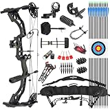 SHARROW Archery Compound Bow and Arrows Set, Draw Weight 35-70 LBS, Draw Length 16"-30", Hunting Compound Bow Kit 320FPS for Adults Beginner Outdoor Shooting RH (Black)