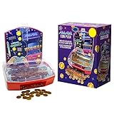 Arcade Coin Push Machine with Moving Shelves, 150 Golden Coins, Guided Coin Launcher, 20.5 x 24.4 x 12 cm