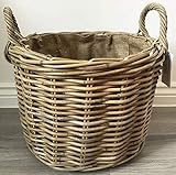Round Log/Kindling/Storage Basket, Hessian Lined, Excellent Quality, Very Strong Kuba Rattan (Large)