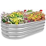 EcoEarth Galvanized Raised Garden Bed, Heavy-Duty Steel Planter Gardening Box w/Open Base Design for Vegetables, Herbs & Flowers, Large Oval Outdoor Planting Bed