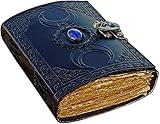 ALCRAFT Vintage Leather Celtic Triple Moon Grimoire Book of Shadows Spellbook Journal for Men Women, Wicca Wiccan Pagan Witchcraft Writing Notebook, Blank Unlined Pages