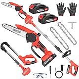 2-in-1 Cordless Pole Saw & Mini Chainsaw, 8-inch Electric Saw Brushless with 2 * 1500mAh Battery, Telescopic Motor Head 180° swiveling, Chain Saw with Extension Pole for Wood Cutting Trimming Branch