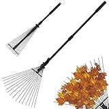 ZENO Garden Rake 25 Tines | Rake for Gardening | 31-67 Inch Adjustable Rakes for Lawns, Artificial Grass & Moss | Heavy Duty Metal Tines & Comfortable Handle | Collapsible Garden Rakes | Black