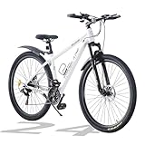 TRIOBLADE 24/26/27.5/29 Inch Mountain Bike 21 Speeds Bike 17.5 Inch Lightweight Aluminium Frame Bicycle for Adult Men Women, Lockout Suspension Fork, Dual Disc Brake (24inch, White)