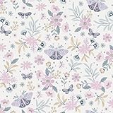 Sweet Meadow Pink Wallpaper - Floral Flowers Butterflies Botanical Stylish - Girls Bedroom Feature Wall