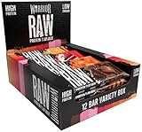 Warrior Raw Protein Bars – 12 x 75g High Protein Snack – High Fibre, Low Sugar – Ideal Meal Replacement or Healthy Nutrition Energy Snacks - Oat Bar Flapjacks – UK Made (Variety Box)