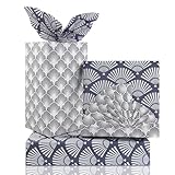 Japanese Gift Wrapping Paper, Japan Style Fan Sensu Shells Print Blue and White Color 4 Sheets Folded Flat Gift Wrap Paper for Birthday DIY Crafts Gift Packing Art Paper Decoration - 2 styles