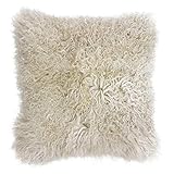 Riva Paoletti Mongolian Cushion Cover - Oatmeal Beige - 100% Natural Sheepskin Fur Fabric - Luxurious Suede Feel Reverse - 100% Wool - 40 x 40cm (16" x 16" inches) - Designed in the UK