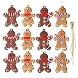 Gingerbread Christmas Tree Decorations, 12 Pieces Traditional Ginger Man Clay Figurine Xmas Tree Hanging Ornaments Pendants with Strings