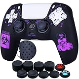 YoRHa Silicone Rubber Back Dots Carving Customizing Skin Cover for PS5 Dualsense Controller x 1(BH Purple) with Pro Thumb Grips x 10