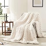 L'AGRATY Chunky Knit Blanket Throw, Soft Chenille Yarn, Handmade Thick Cable Knit Crochet Blanket, Large Throw for Couch, Sofa, Bed, Home Decor