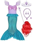 KumSoomliy Girls Pincess Mermaid Costume Dress World Book Day Costume Fancy Party Dressing up Dresses Fairy Tales Childs Outfits Evening Clothes Blue with Accessories and Wig 4-5 Years 120