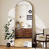 Koonmi Arched Full Length Mirror, Right Angle Design, Medium Size 161×53cm, Full Length Mirror with Stand, Made of Tempered Glass Suitable for Bedroom, Entryway, Living Room, Black