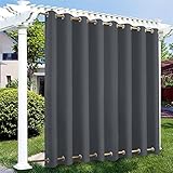 Outdoor Curtains Waterproof with Grommet (Top and Bottom) - Garden Gazebo Patio Windproof Blackout Thermal Insulated Privacy Outdoor Curtain for Pergola Porch Pool (Grey, 1 Panel 100" x 84")