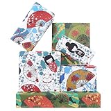 Japanese Wrapping Paper 6 Sheets, Japanese Style Fan Cat Maneki Neko 4 Styles Folded Flat Gift Wrap Paper for Birthday Wedding Baby Shower DIY Crafts Gift Packing Art Paper Decoration