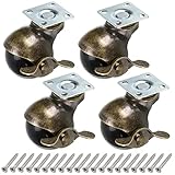 Skelang 4 Pcs 50 mm Ball Castor Wheel, Plate Castor with Brakes, Antique Plate Swivel Caster for Furniture, Storage Chest, Cabinet, Coffee Table, Load Capacity 30 kg Per Caster