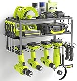WELDUN Power Tool Organizer Storage Rack, Wall Mount Drill Holder for 4 Power Drill Tools, 3 Layers Tool Rack with Side Screwdriver Rack for Garage, Workshop