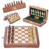 Ajuny 7 Inches Magnetic Wooden Chess Board Set Decorative Folding Board - Pieces Storage Slots, Portable Travel Handmade Chess Game Beginner Chess Set Puzzle Games for Kids, Adults