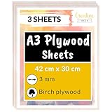 Creative Deco 3 x A3 Birch Plywood Sheets | 420 x 300 x 3mm (+/-2mm) Baltic Wood Ply | Perfect Board for Wood DIY Home Decor, Arts, Craft, Painting, Laser Cutting, CNC, Stenciling Pyrography